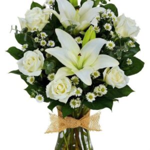 White Roses and Lillie's In Vase -