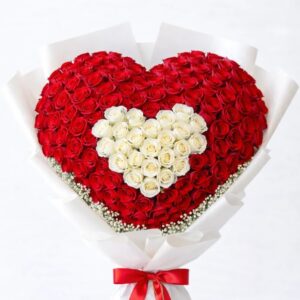 Elite Red & White Heart Rose Bouquet